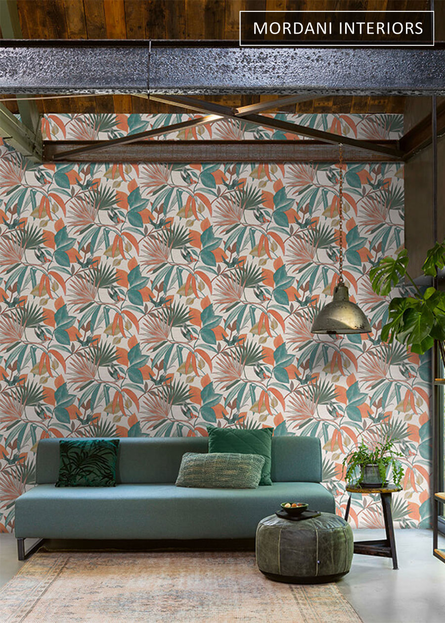 Green & Orange Tropical Wallpaper